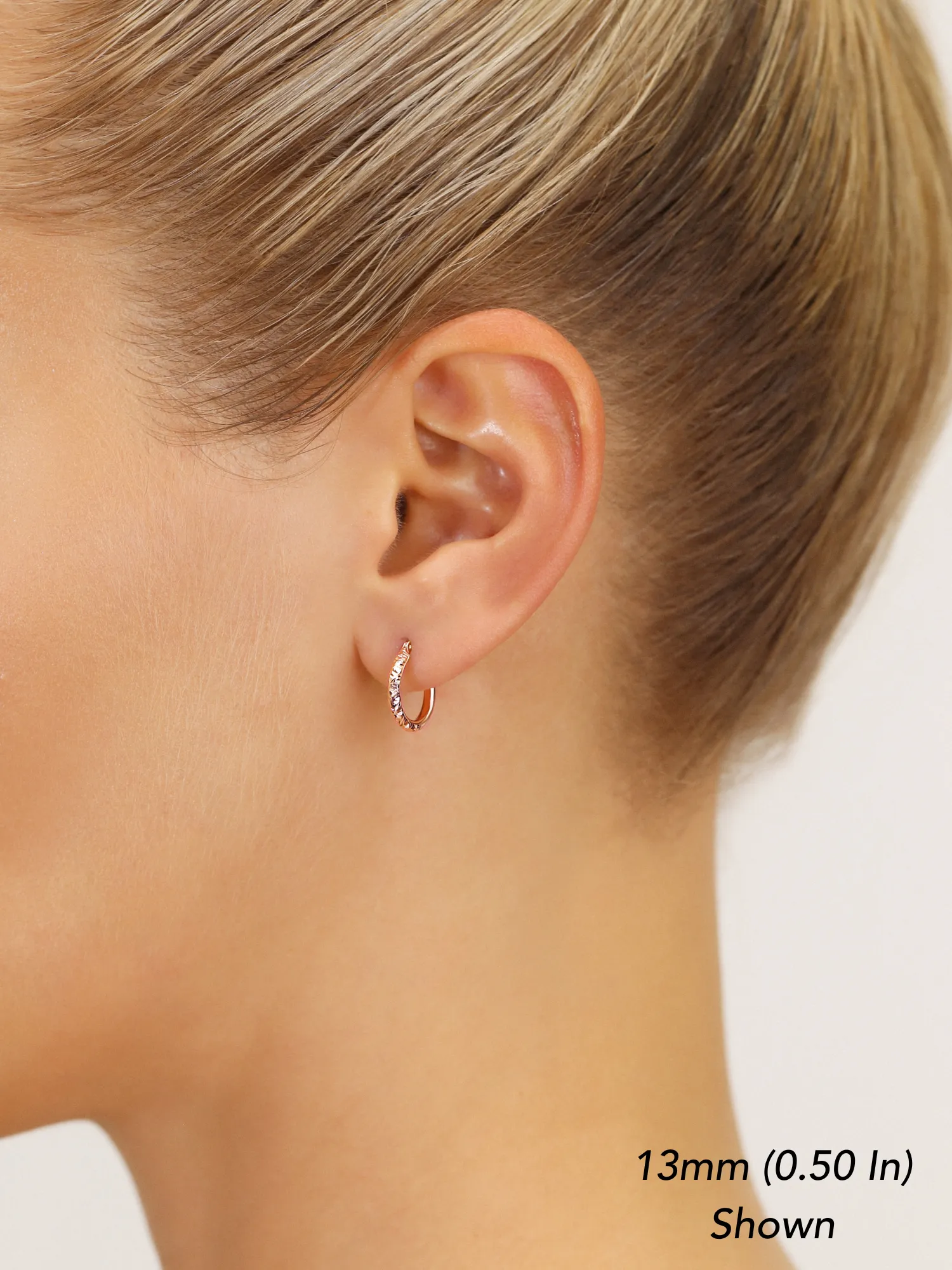 14k Rose Gold Tornado Diamond Cut Hoop Earrings, 2mm Thin