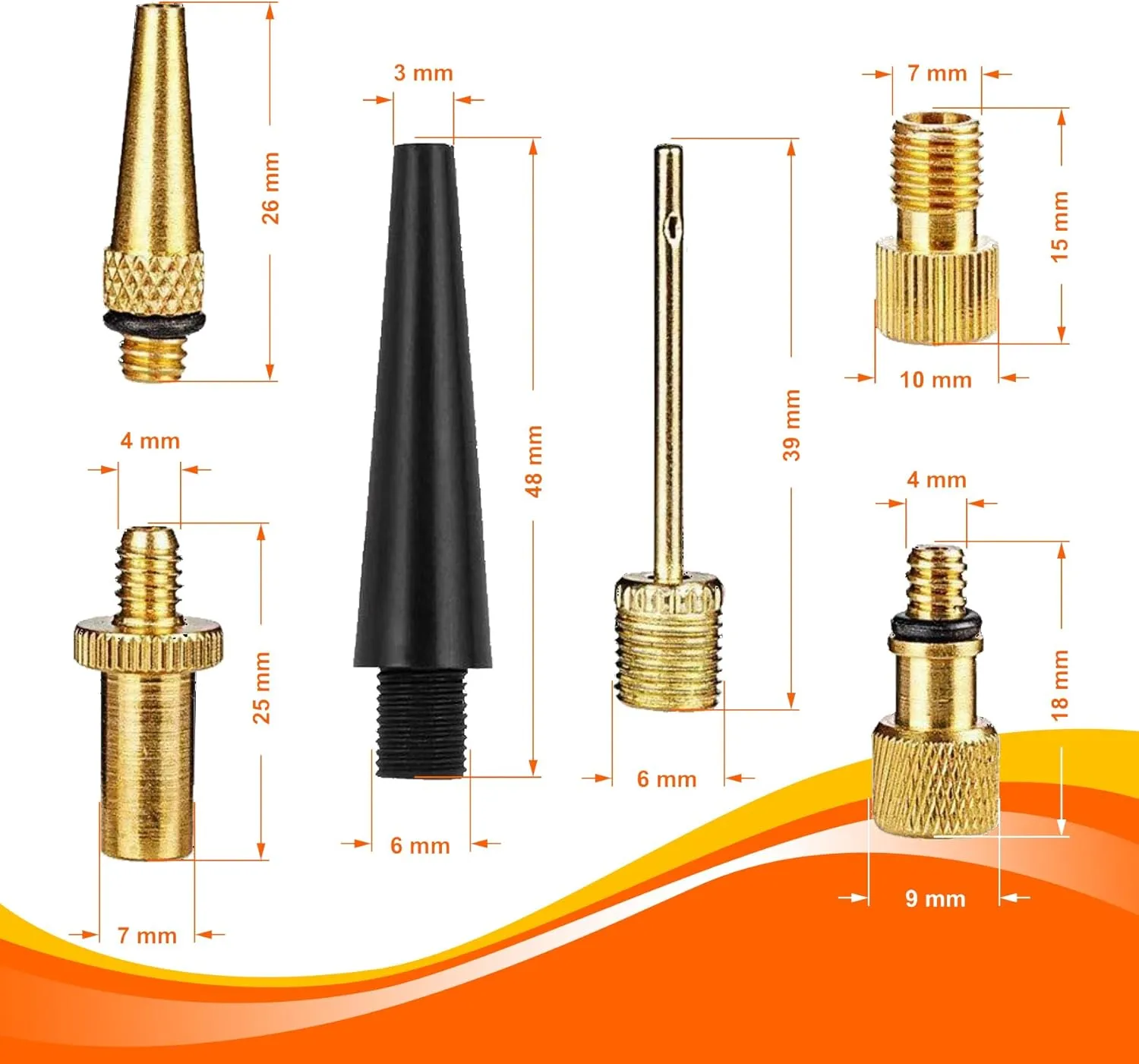 18 pcs Air Pump Accessories Valve Adapter Kit - for Bicycle Presta, Dunlop, Schrader/Auto Valve - Ball Inflation Needles - Balloon Nozzles - Inflatable Toys - by Mobi Lock