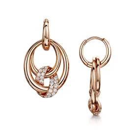 18ct Rose Gold Oval Triple Twist Diamond Drop Earrings
