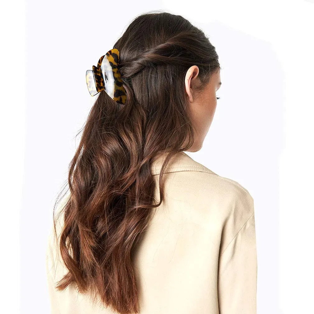 2PCS Hair Claw Banana Clips tortoise Barrettes Celluloid French Design Barrettes celluloid Leopard print Large Fashion Accessories for Women Girls… A.Classic color