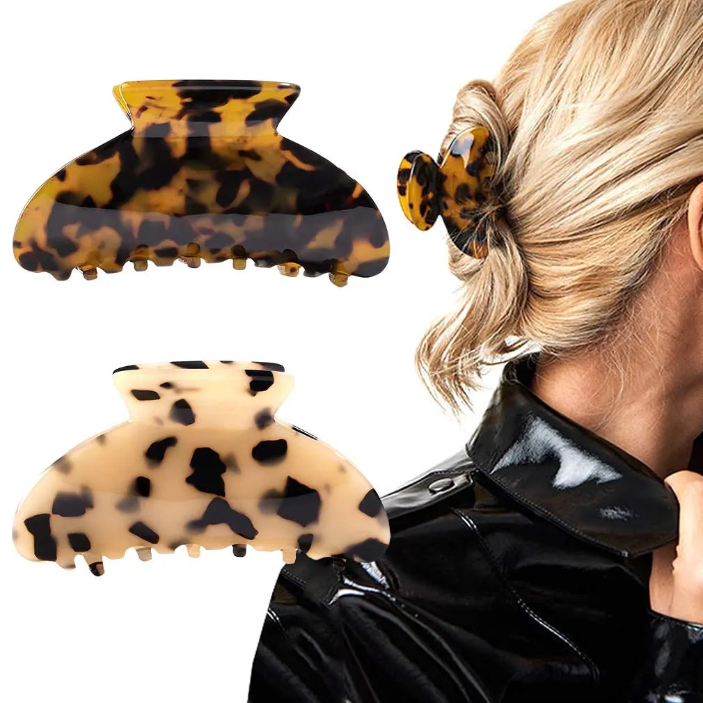 2PCS Hair Claw Banana Clips tortoise Barrettes Celluloid French Design Barrettes celluloid Leopard print Large Fashion Accessories for Women Girls… A.Classic color