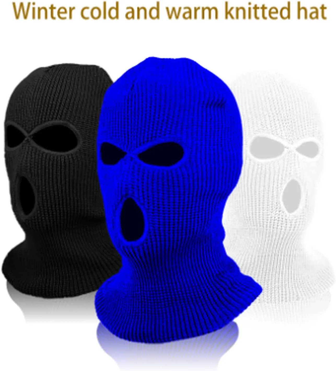 3-Hole Knit Sew Acrylic Outdoor Full Face Cover Thermal Balaclava Ski Mask One Size Fits Most