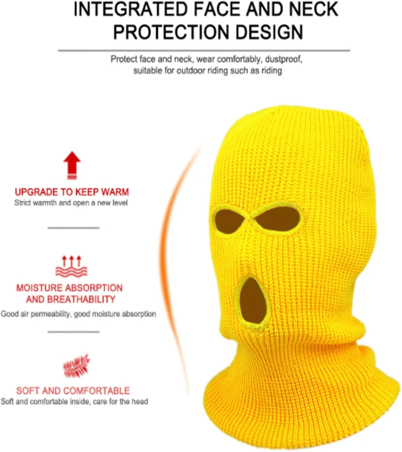 3-Hole Knit Sew Acrylic Outdoor Full Face Cover Thermal Balaclava Ski Mask One Size Fits Most
