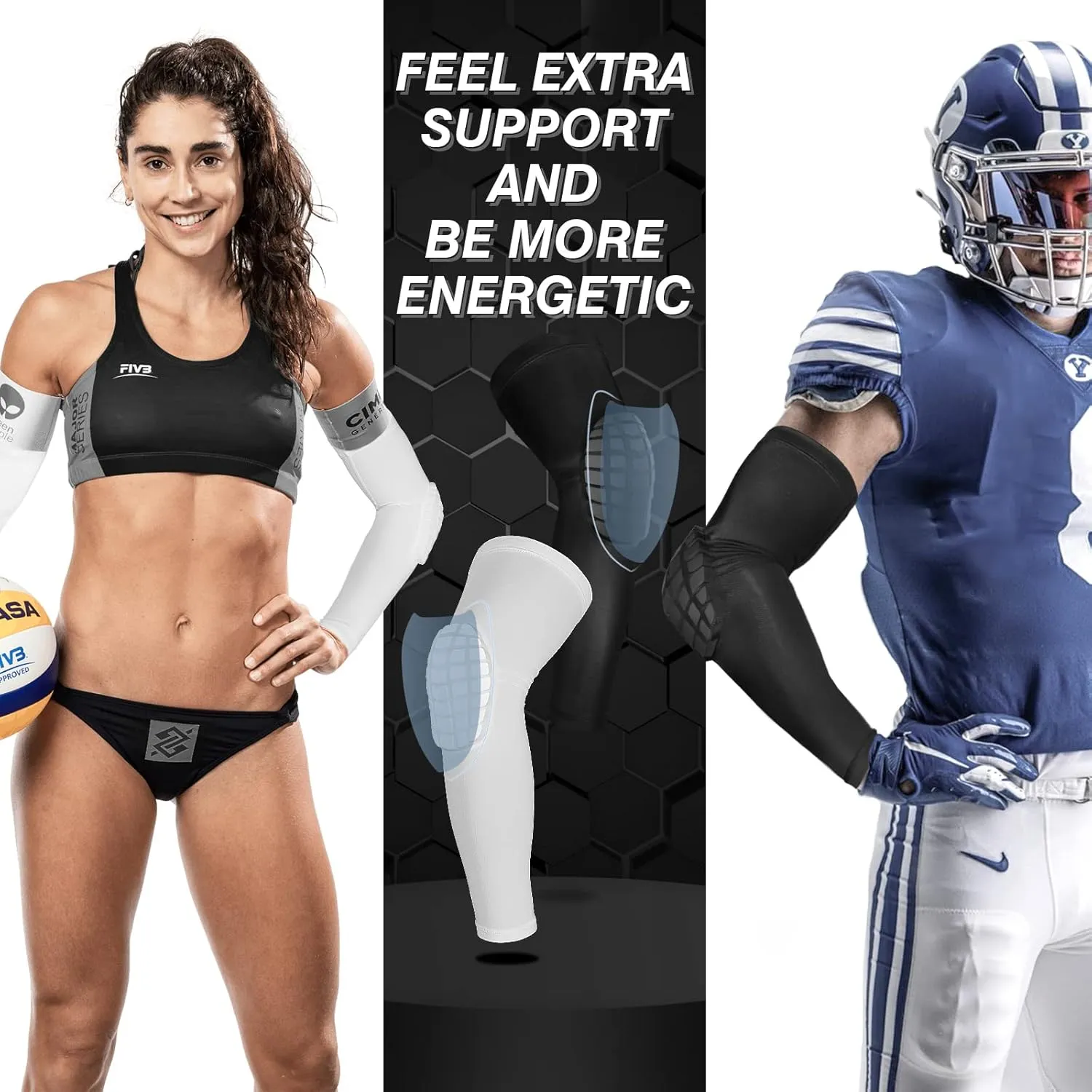 AceList 2PCS Elbow Pads with Padded Compression Shield Shape Arm Sleeves for Protection - Suitable for Basketball, Volleyball