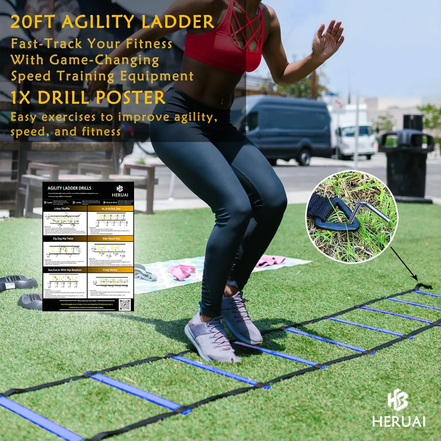 Agility Ladder Speed Training Equipment Set, 20ft Speed Ladder, 4 Hurdles, 10 Speed Cones, Running Parachute, Football Basketball Soccer Training Equipment for Kids Youth Adults - Enhance Speed