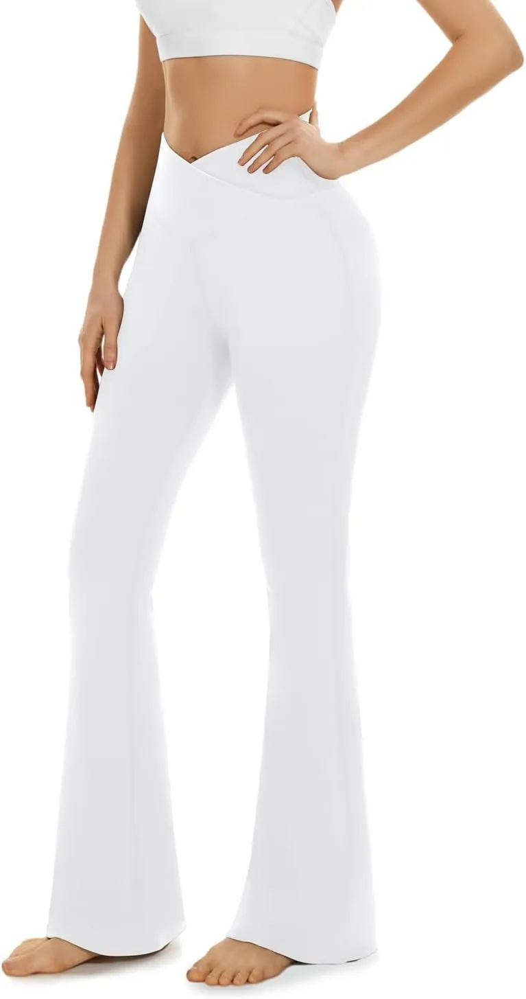 Aoliks Crossover Flare Leggings for Women,High Waisted Bootcut Yoga Pants Workout Bell Bottom Leggings