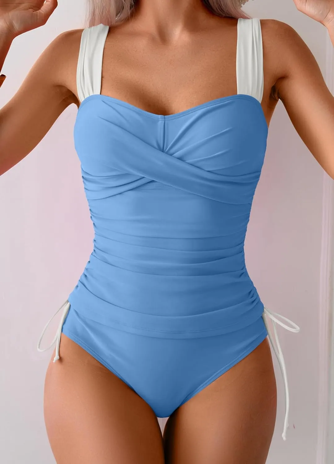 B2prity Tankini Swimsuits for Women Tummy Control Two Piece Bathing Suit High Waisted Wrap Swim Suit with Bottom Swimwear