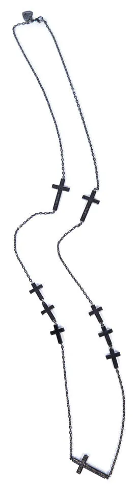 Black Hematite Cross Station Necklace