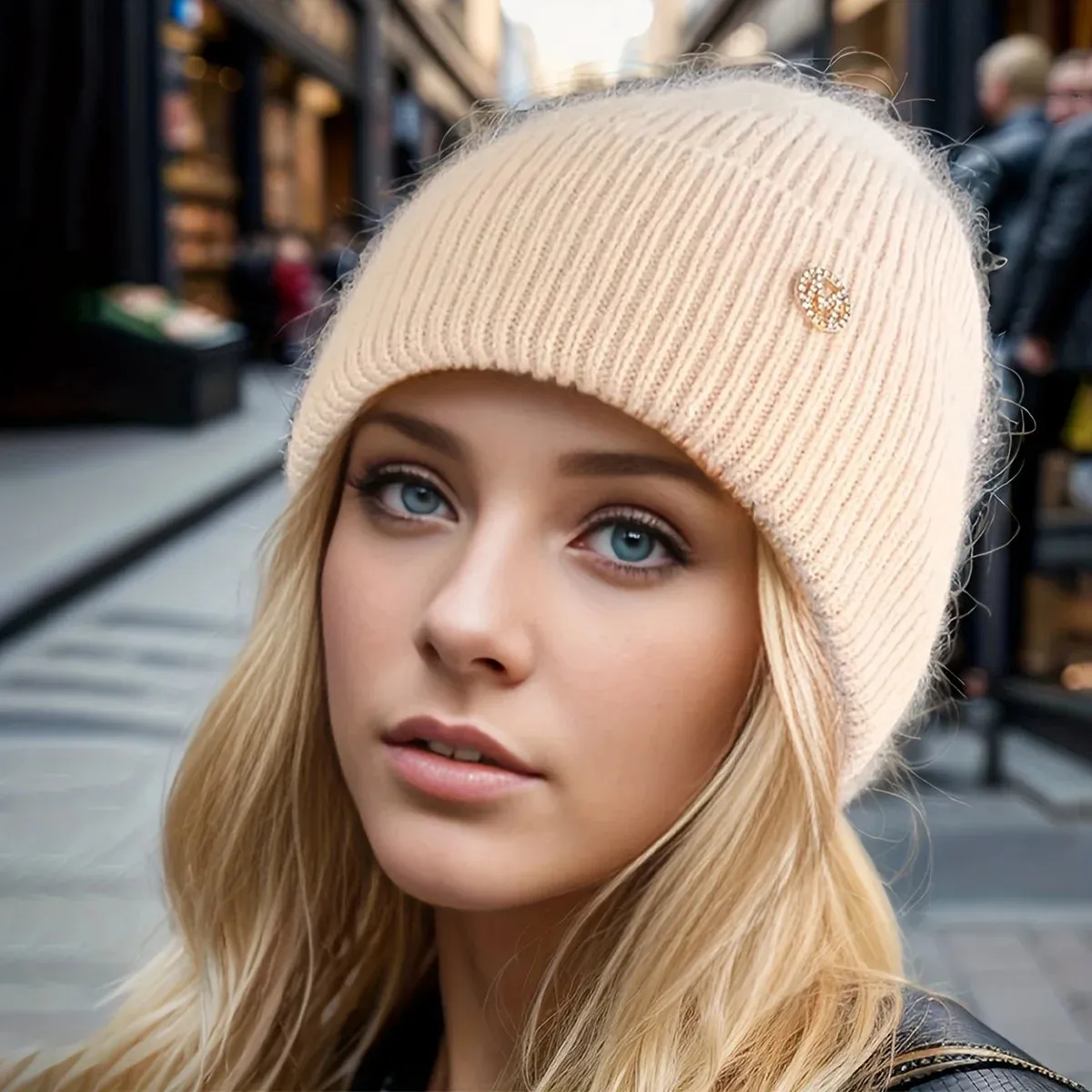 Blended Thickened Velvet Warm Versatile Solid Knitted Circumference Hat