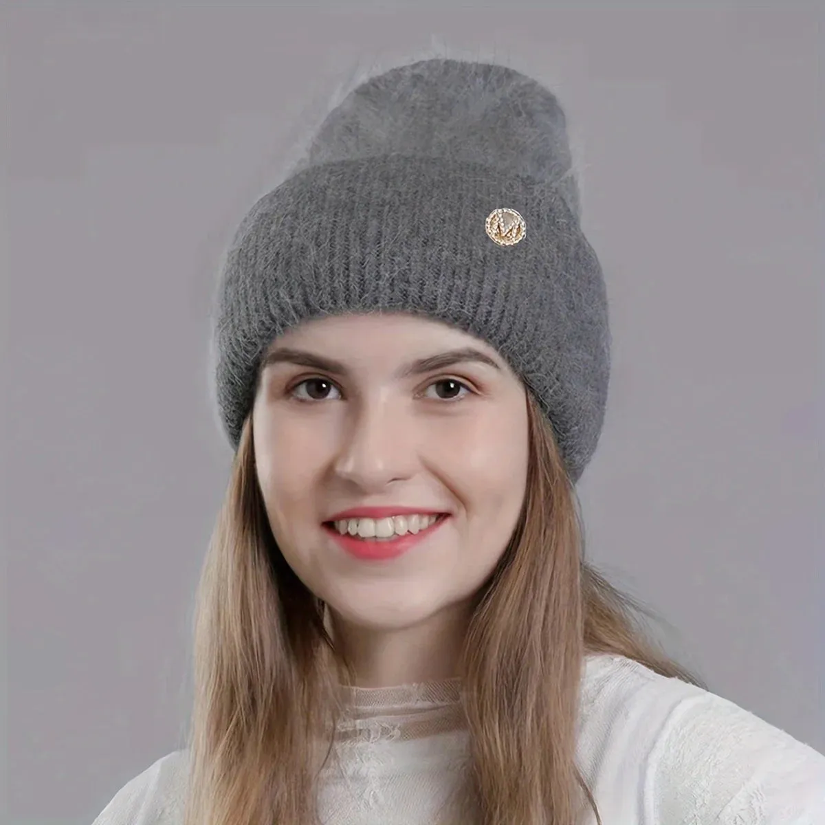 Blended Thickened Velvet Warm Versatile Solid Knitted Circumference Hat