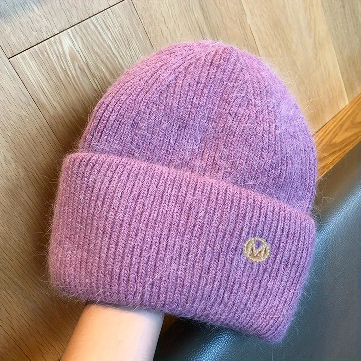 Blended Thickened Velvet Warm Versatile Solid Knitted Circumference Hat