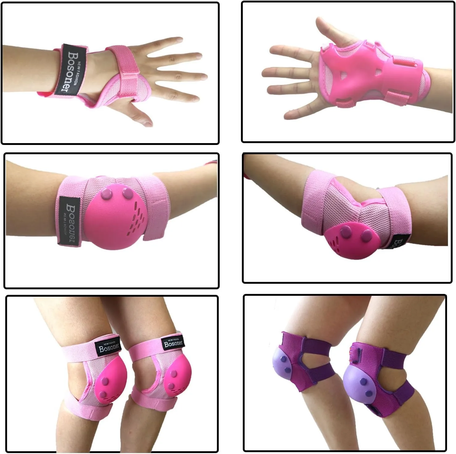 BOSONER Kids/Youth Knee Pads Elbow Pads Wrist Guards Set for 3-15 Years, Child Protective Gear Set for Roller Skates, Cycling, BMX Bike, Skateboard, Inline Skating, Scooter Riding Sports