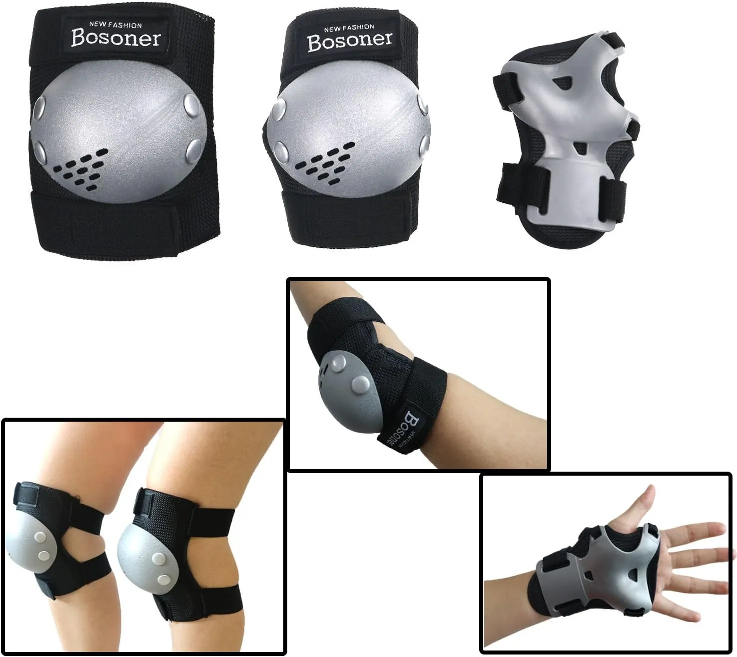 BOSONER Kids/Youth Knee Pads Elbow Pads Wrist Guards Set for 3-15 Years, Child Protective Gear Set for Roller Skates, Cycling, BMX Bike, Skateboard, Inline Skating, Scooter Riding Sports