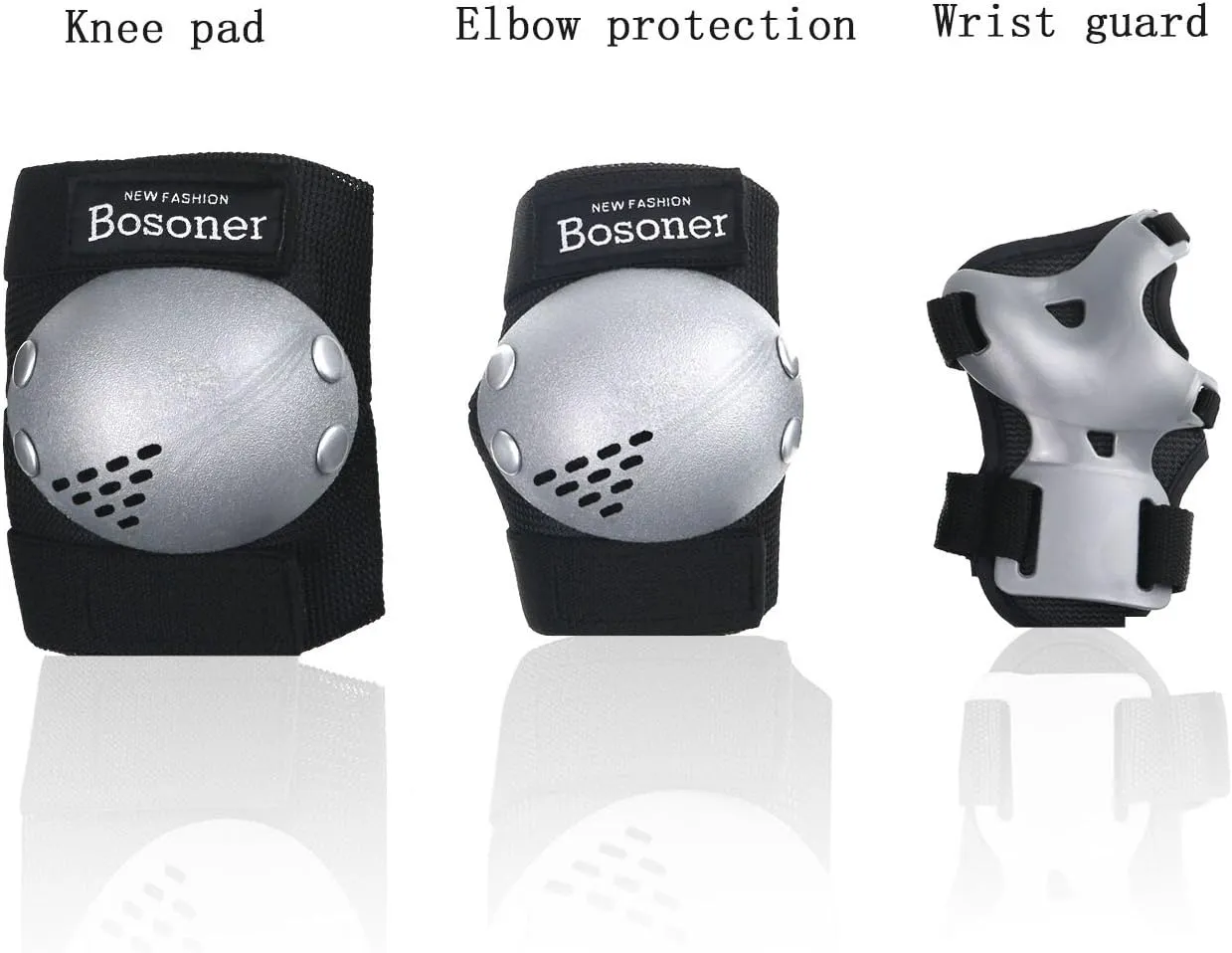 BOSONER Kids/Youth Knee Pads Elbow Pads Wrist Guards Set for 3-15 Years, Child Protective Gear Set for Roller Skates, Cycling, BMX Bike, Skateboard, Inline Skating, Scooter Riding Sports