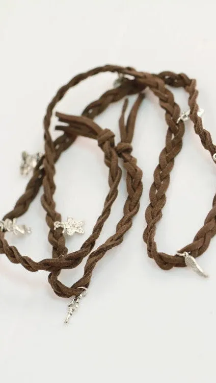 Braided Leather Friendship Charm Bracelet in Brown