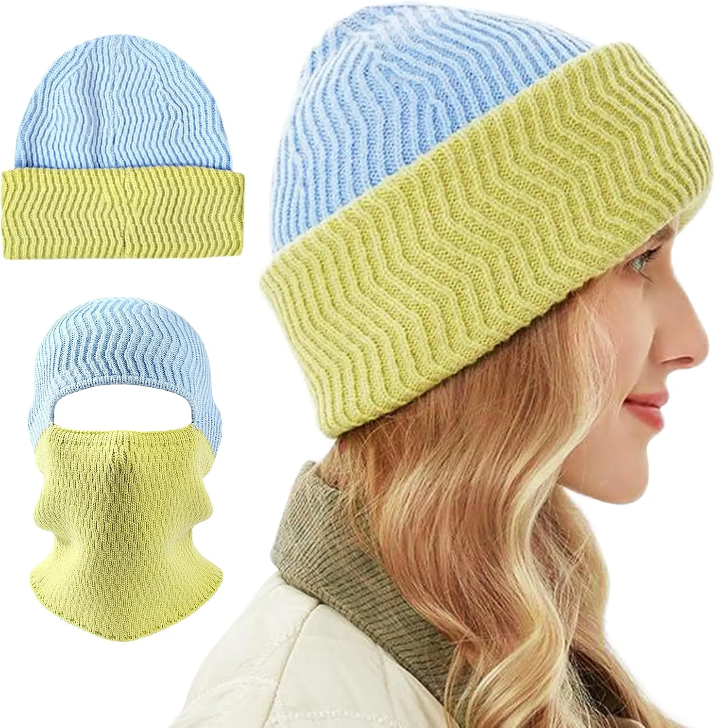 BROKIG Skull Cap 2 in 1 Black Balaclava Ski Mask Winter Balaclava Mask Warm Face Mask and Beanie Hats for Men Headwear