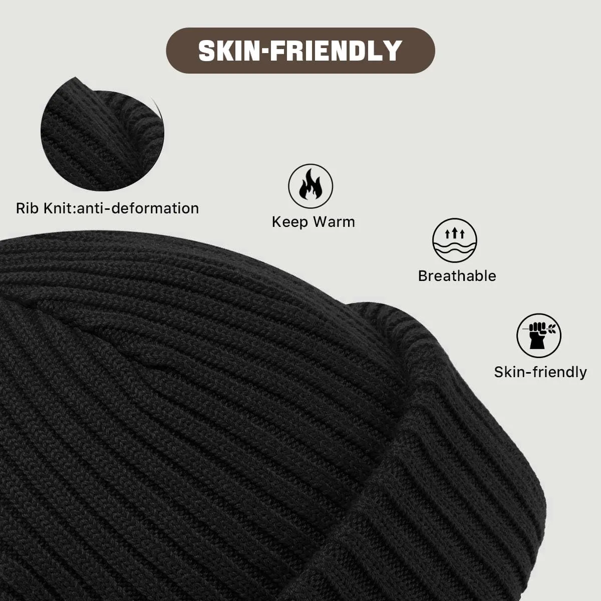 BROKIG Skull Cap 2 in 1 Black Balaclava Ski Mask Winter Balaclava Mask Warm Face Mask and Beanie Hats for Men Headwear