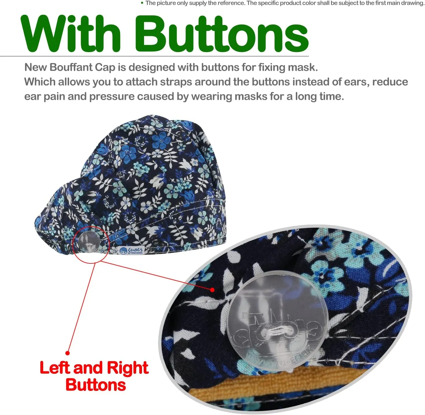 Button Scrub Cap Women and Men's Hat Scrub Cap Buttons Working Hat One Size Multi Color