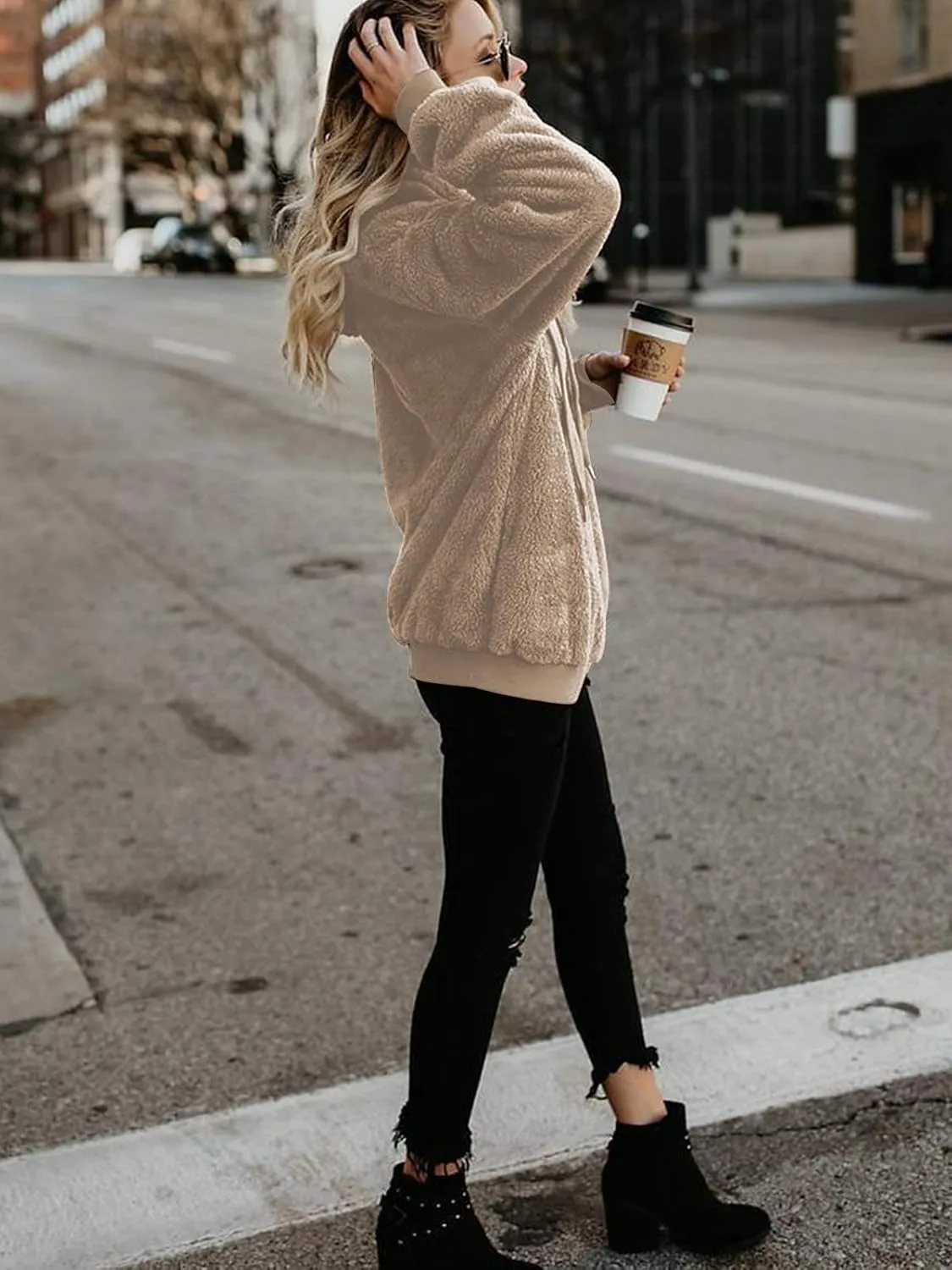 Century Star Womens Hoodies Fuzzy Hooded Sweatshirt Zipper Fleece Hoodie Pullover Sherpa Sweater Fluffy Coat