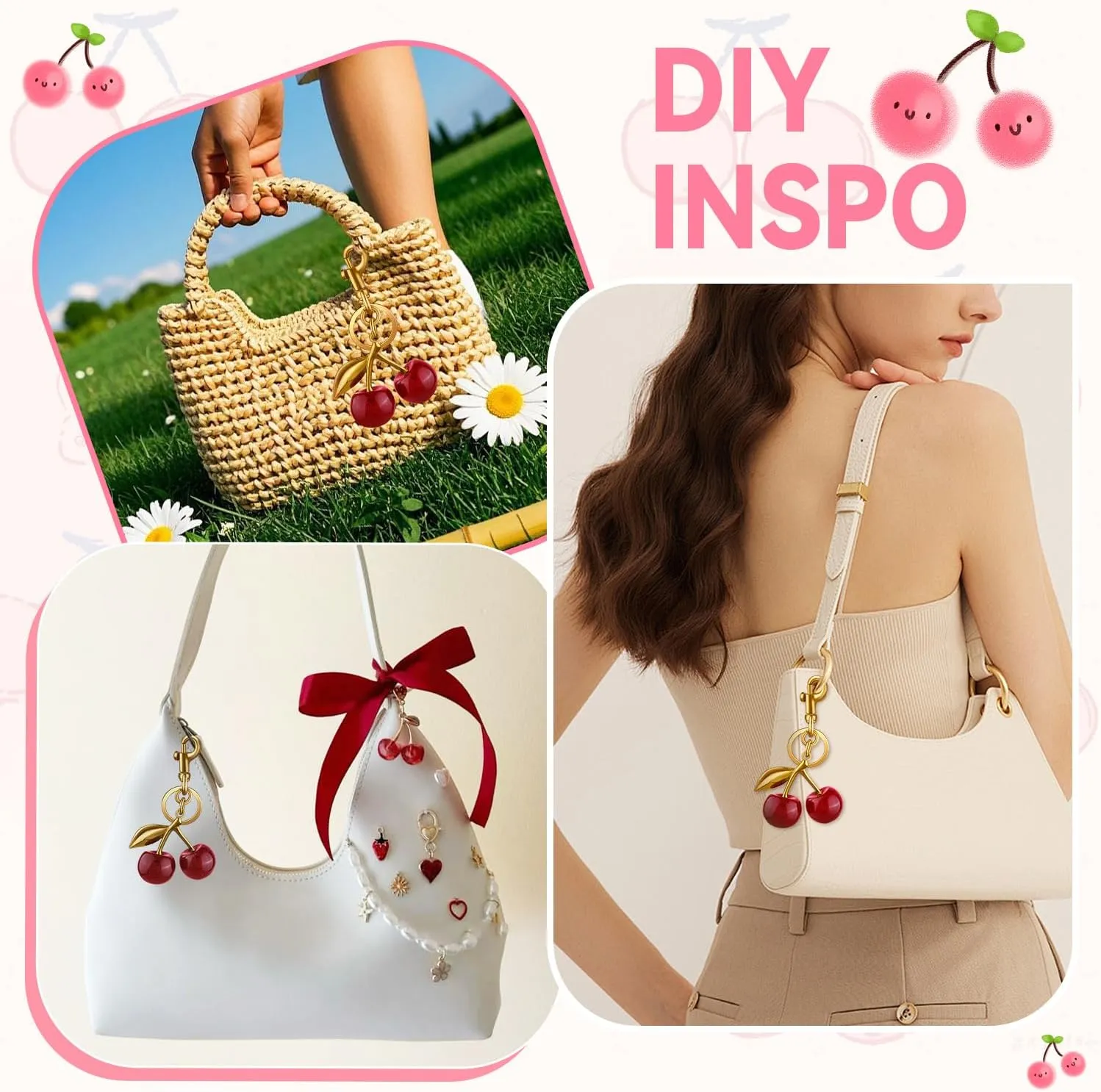 Cherry Bag Charms Cute Key Chains Cherry Purse Charms for Handbags, Metal Cherry Keychain Purse Gifts for Women