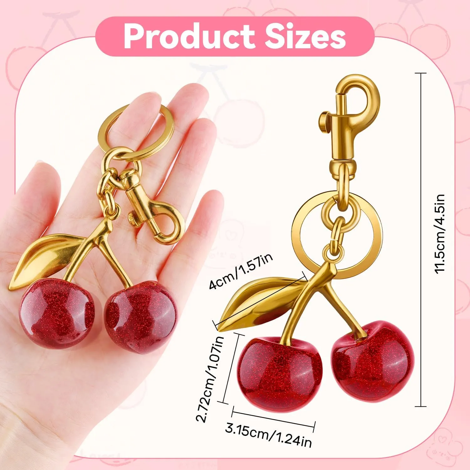 Cherry Bag Charms Cute Key Chains Cherry Purse Charms for Handbags, Metal Cherry Keychain Purse Gifts for Women