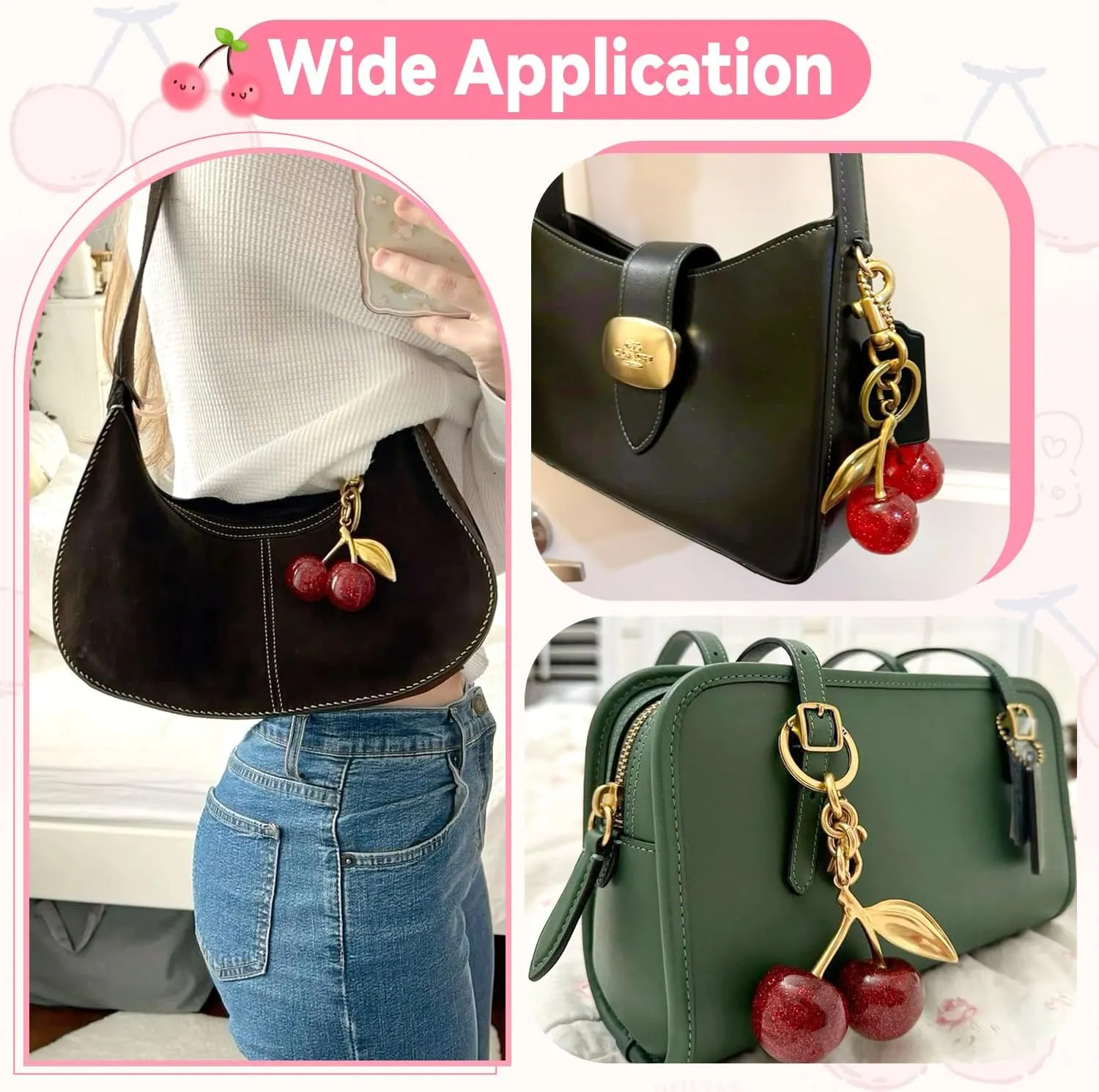Cherry Bag Charms Cute Key Chains Cherry Purse Charms for Handbags, Metal Cherry Keychain Purse Gifts for Women