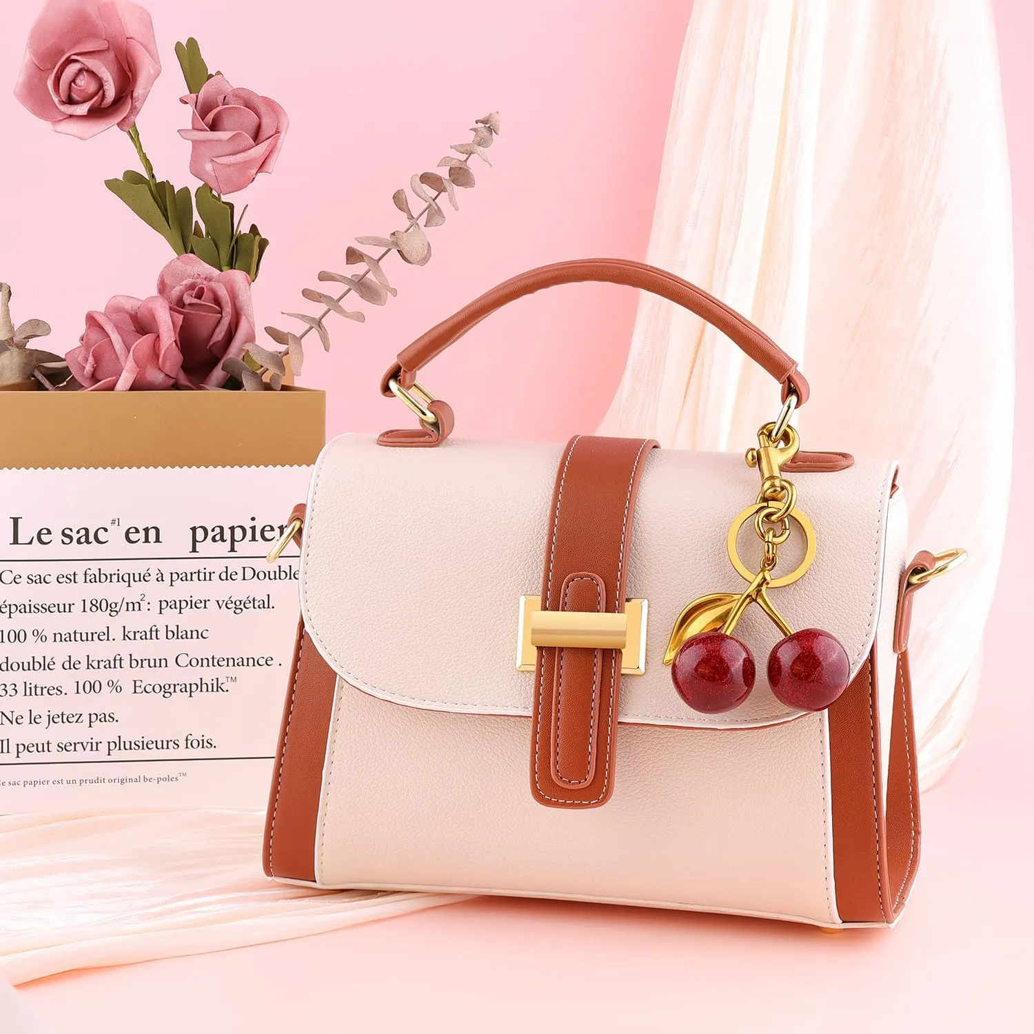 Cherry Bag Charms Cute Key Chains Cherry Purse Charms for Handbags, Metal Cherry Keychain Purse Gifts for Women