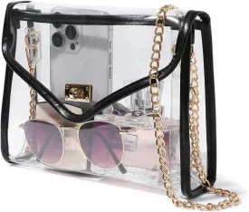 Clear Purse for Women Stadium Approved, Clear Crossbody Bag with Leather Edging for Concert Sports Events