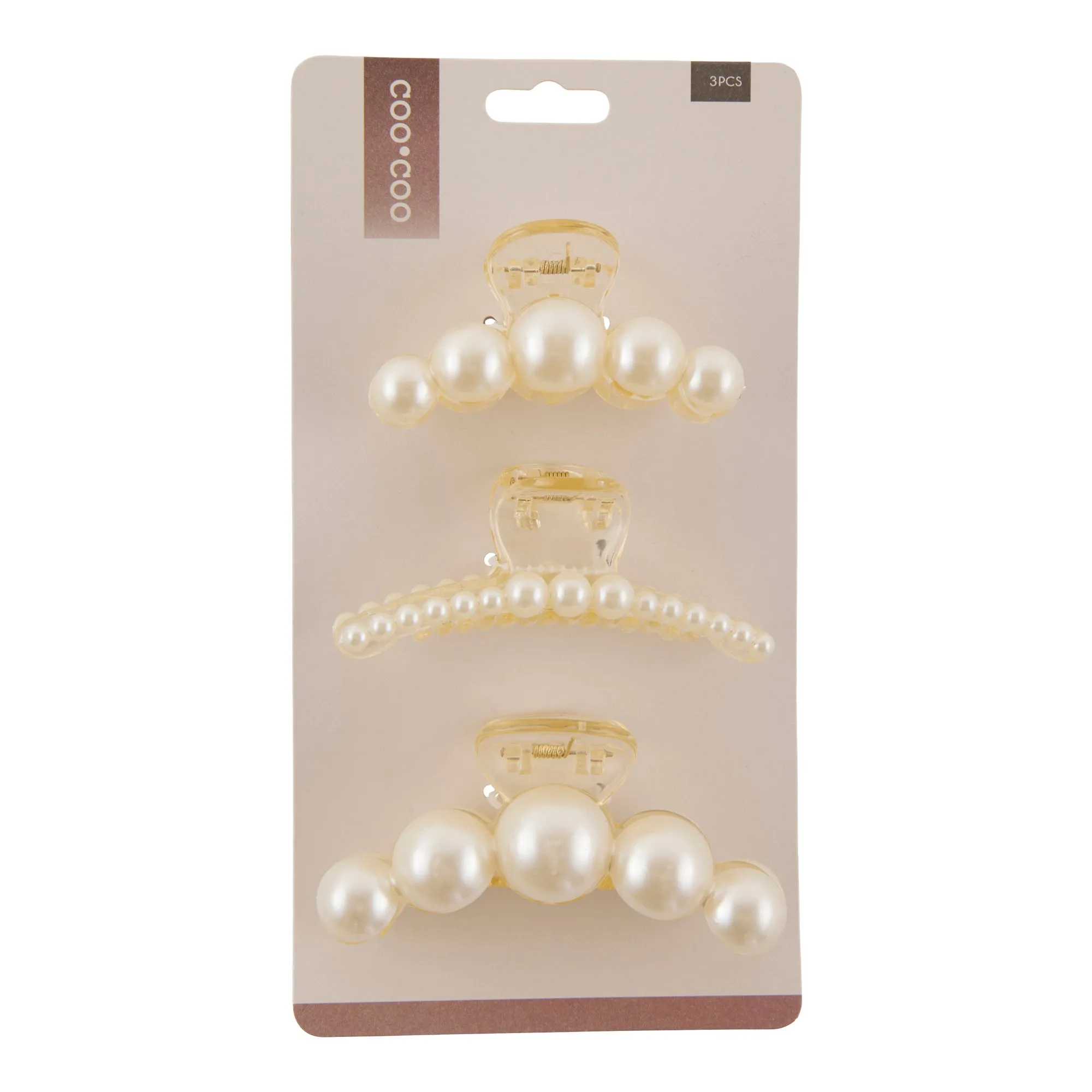 Coo Coo Pearl White Jumbo Claw Hair Clips, 3-Piece