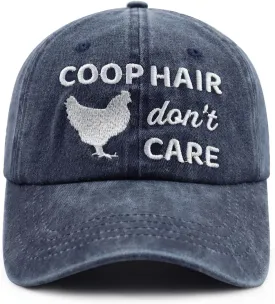 Coop Hair Don't Care Hat Hat for Men Women, Funny Adjustable Cotton Embroidered Farm Chicken Lovers Baseball Cap