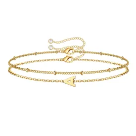 Dainty Gold Initial Bracelets for Women, Personalized Gold Initial Bracelets for Women Teen Girls Chain Bracelets for Little Girls Jewelry Letter A