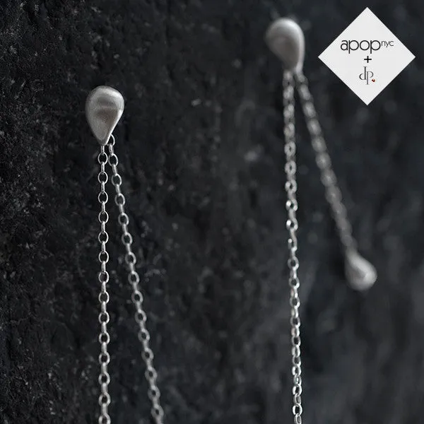 Daphne P. Matte Rosy Teardrop Long Drop Chain Earrings