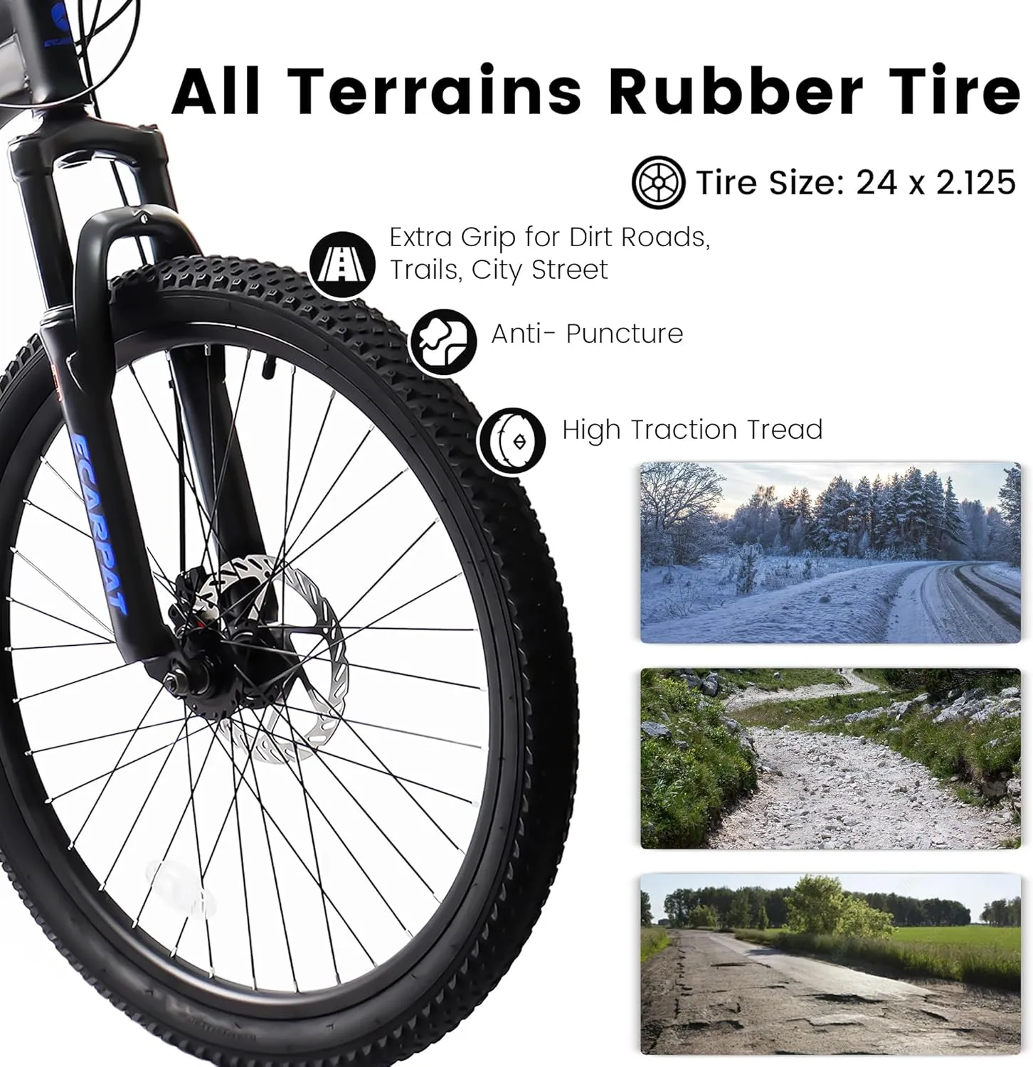 Ecarpat 24/26/27.5 Inch Mountain Bike, Dual/Front Suspension Mens Mountain Bike with 21 Speeds High-Carbon Steel Frame and Disc/V Brakes, Adult Sport Bicycle for Trail Snow Commuter City Road