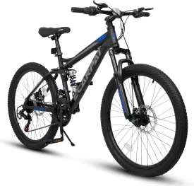 Ecarpat 24/26/27.5 Inch Mountain Bike, Dual/Front Suspension Mens Mountain Bike with 21 Speeds High-Carbon Steel Frame and Disc/V Brakes, Adult Sport Bicycle for Trail Snow Commuter City Road