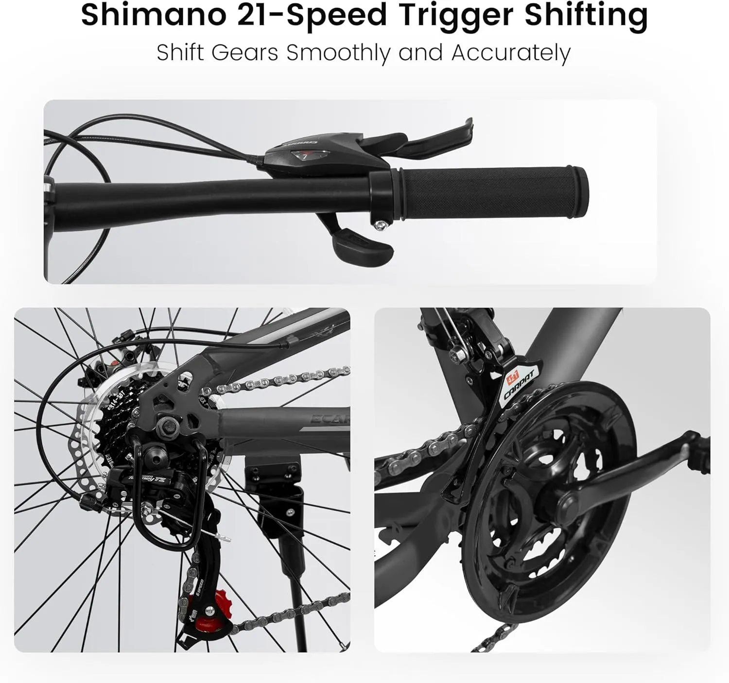 Ecarpat 24/26/27.5 Inch Mountain Bike, Dual/Front Suspension Mens Mountain Bike with 21 Speeds High-Carbon Steel Frame and Disc/V Brakes, Adult Sport Bicycle for Trail Snow Commuter City Road