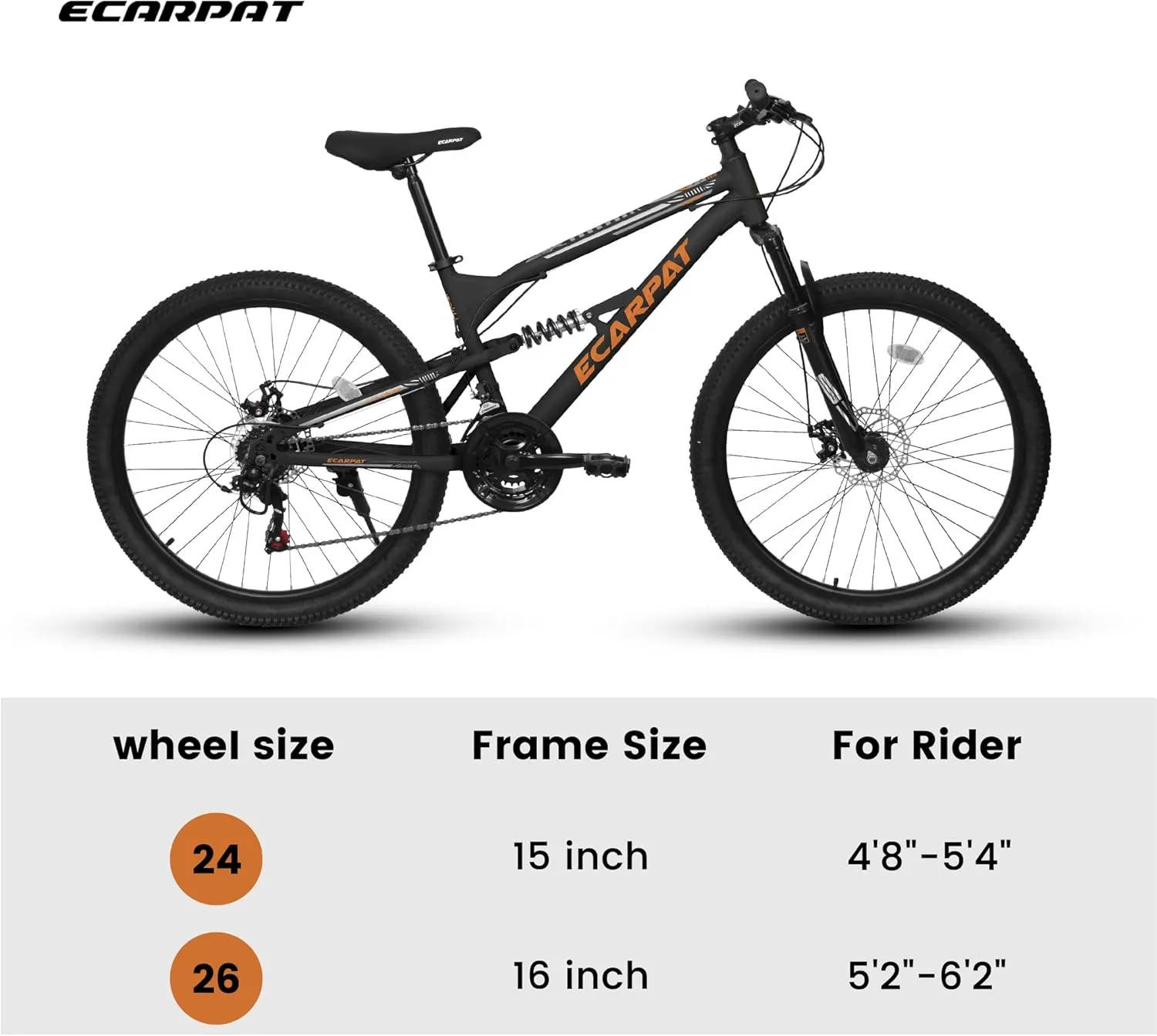 Ecarpat 24/26/27.5 Inch Mountain Bike, Dual/Front Suspension Mens Mountain Bike with 21 Speeds High-Carbon Steel Frame and Disc/V Brakes, Adult Sport Bicycle for Trail Snow Commuter City Road