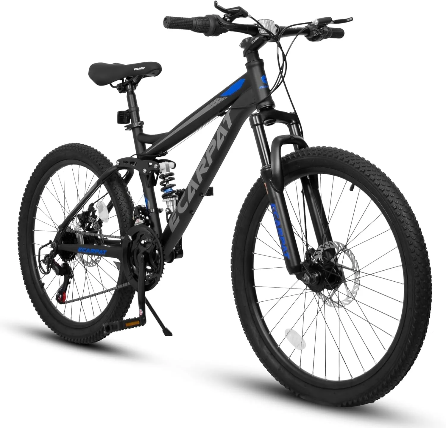Ecarpat 24/26/27.5 Inch Mountain Bike, Dual/Front Suspension Mens Mountain Bike with 21 Speeds High-Carbon Steel Frame and Disc/V Brakes, Adult Sport Bicycle for Trail Snow Commuter City Road