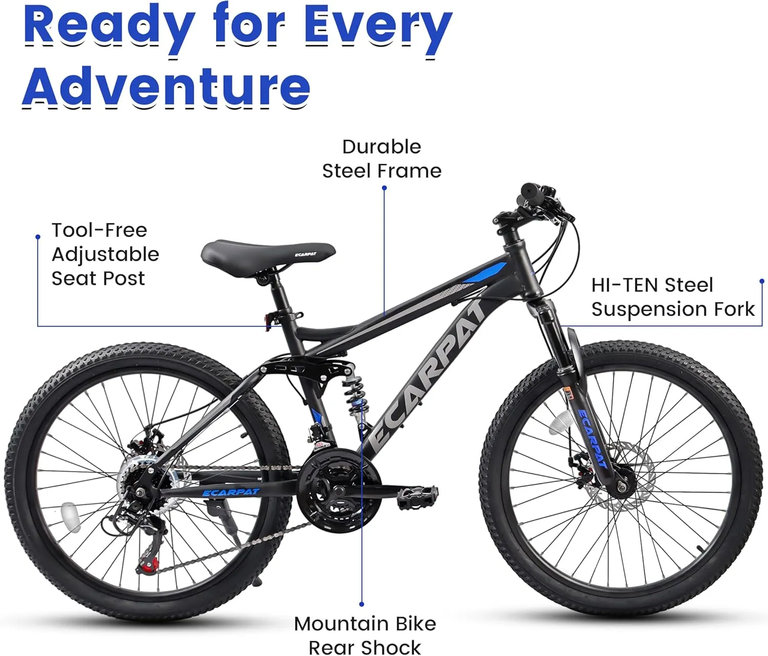 Ecarpat 24/26/27.5 Inch Mountain Bike, Dual/Front Suspension Mens Mountain Bike with 21 Speeds High-Carbon Steel Frame and Disc/V Brakes, Adult Sport Bicycle for Trail Snow Commuter City Road