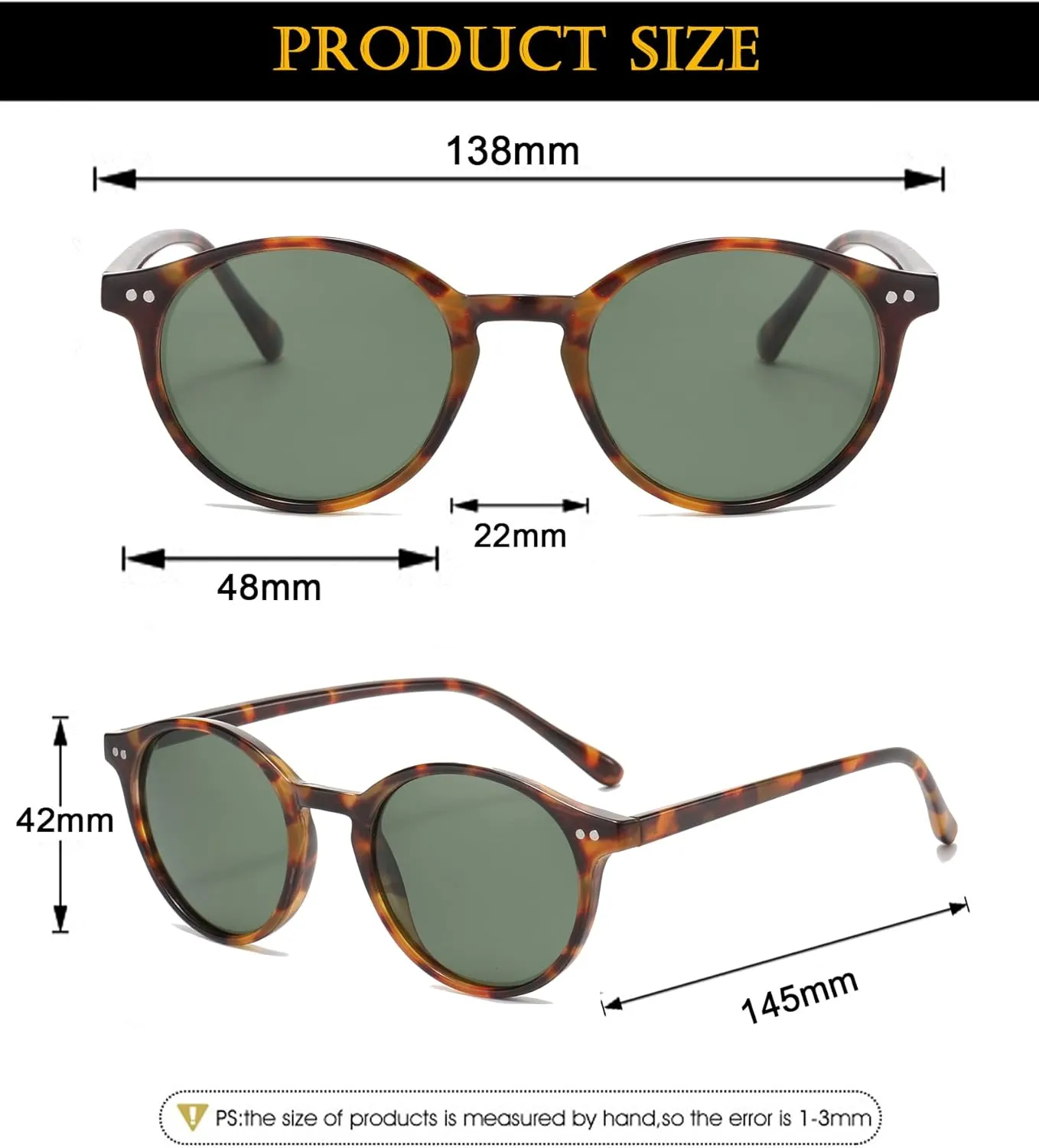 EYLRIM Classic Polarized Round Sunglasses for Women Men Vintage Style Lightweight Circle Frame Sun Glasses