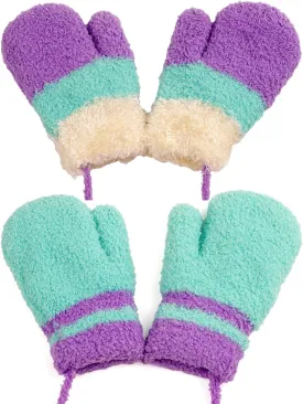 F Flammi 2 Pairs Toddler Fleece Mittens for Baby Boys Girls Winter Sherpa Lined Warm Knit Mittens Cartoon Kids Gloves