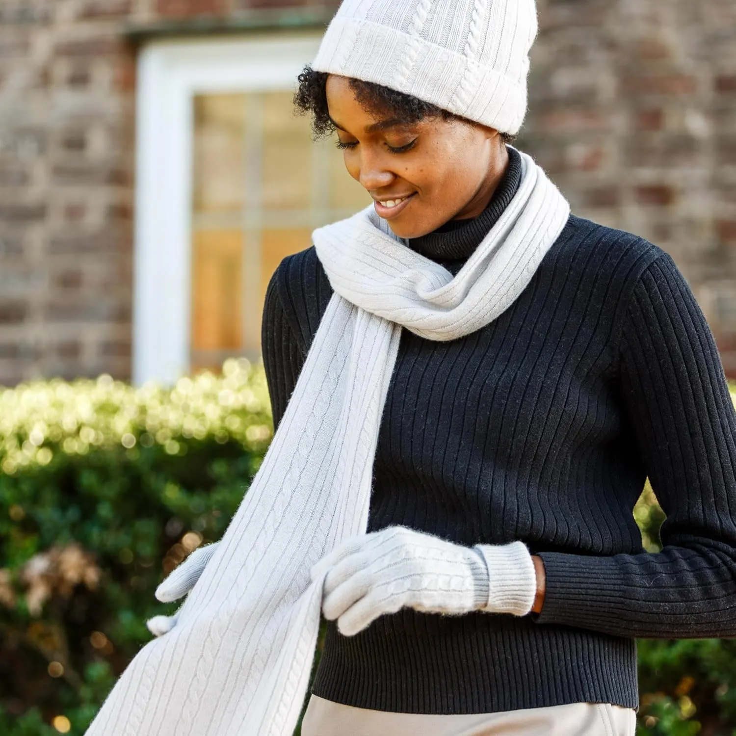 Fishers Finery Women's Cozy Cashmere Cable Knitted Winter Scarf | Black Label Box