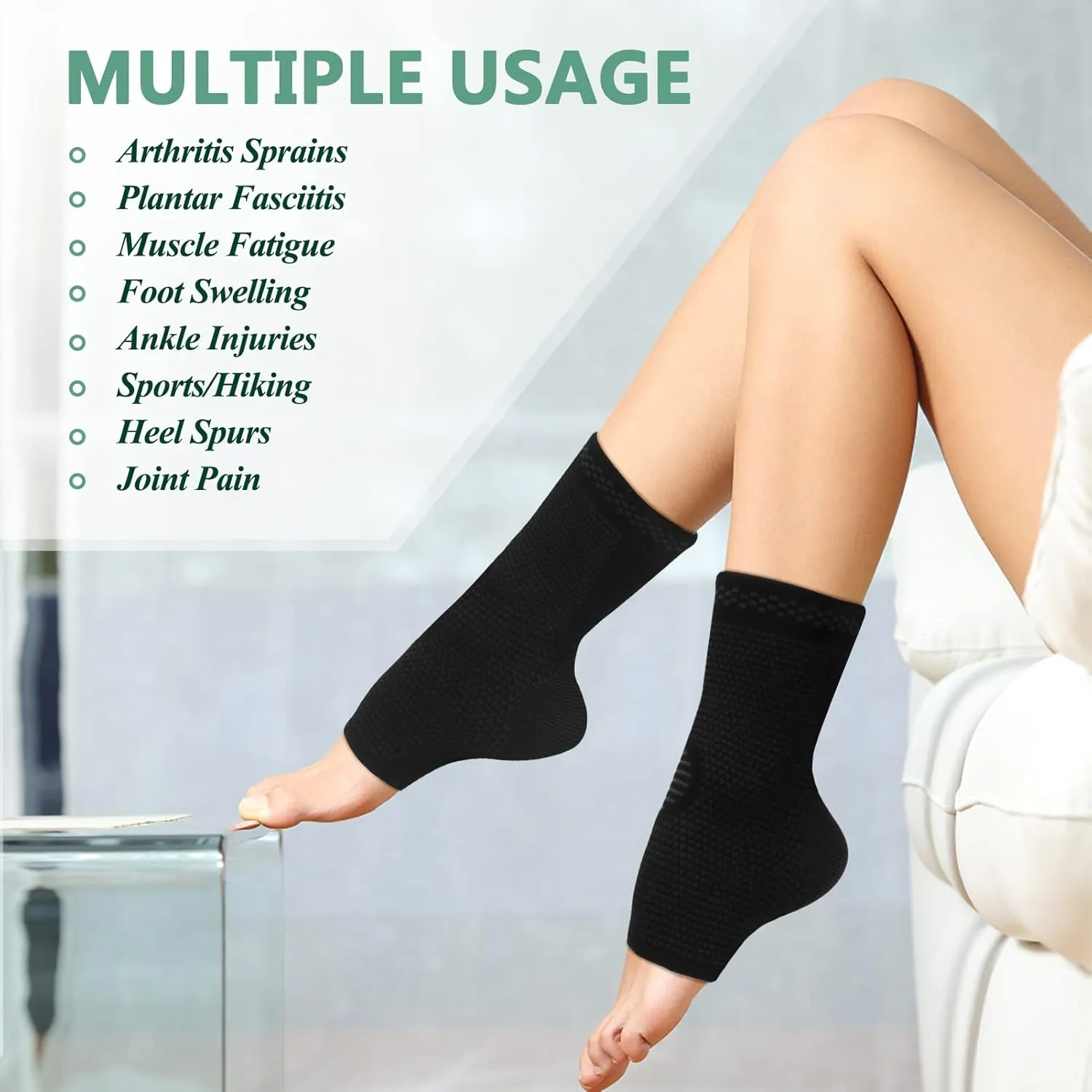FYY Ankle Brace - 2 Pack Ankle Compression Sleeve for Injury Recovery & Joint Pain, Achilles Tendon Support, Reduce Swelling, Plantar Fasciitis Foot Socks with Arch Support for Women & Men (Small, Black)