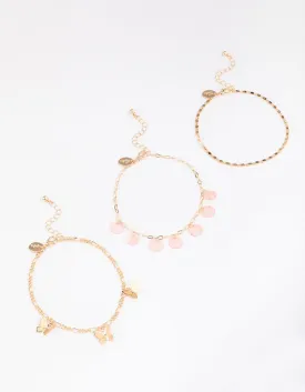 Gold Mixed Butterfly Anklet 3-Pack