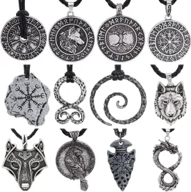 GuoShuang 12pcs nordic viking amulet Vegvisir Compass pendant necklace with gift bag