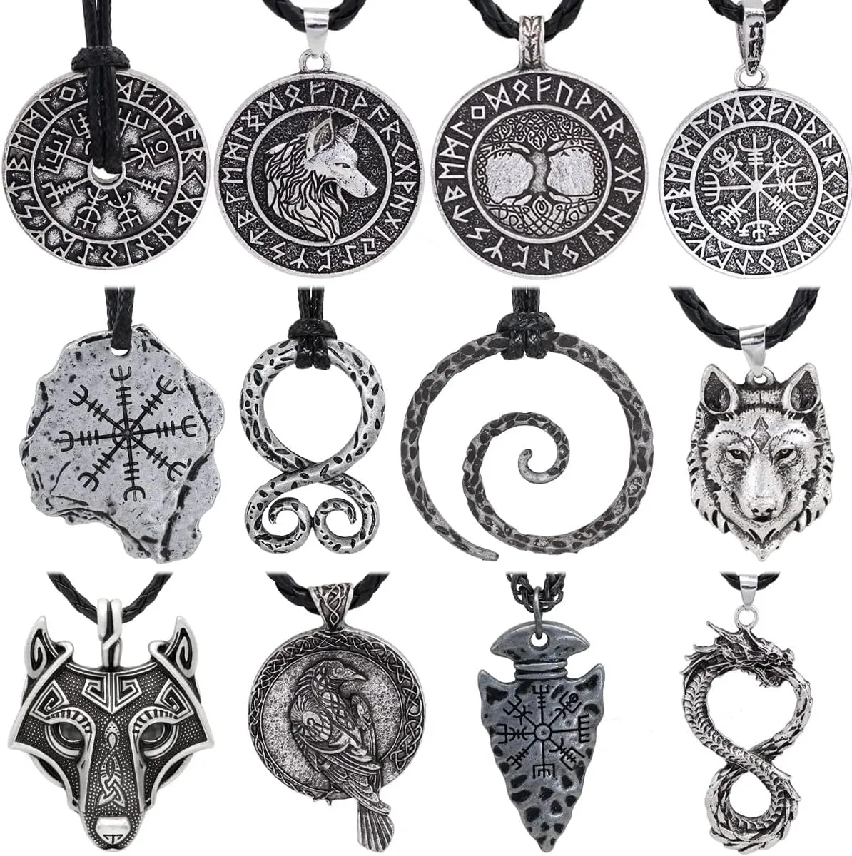 GuoShuang 12pcs nordic viking amulet Vegvisir Compass pendant necklace with gift bag