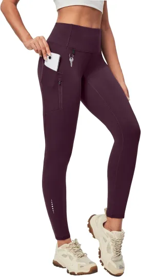 Heathyoga Fleece Lined Leggings Women with Pockets Water Resistant Thermal Leggings Winter Warm Yoga Pants Hiking Running