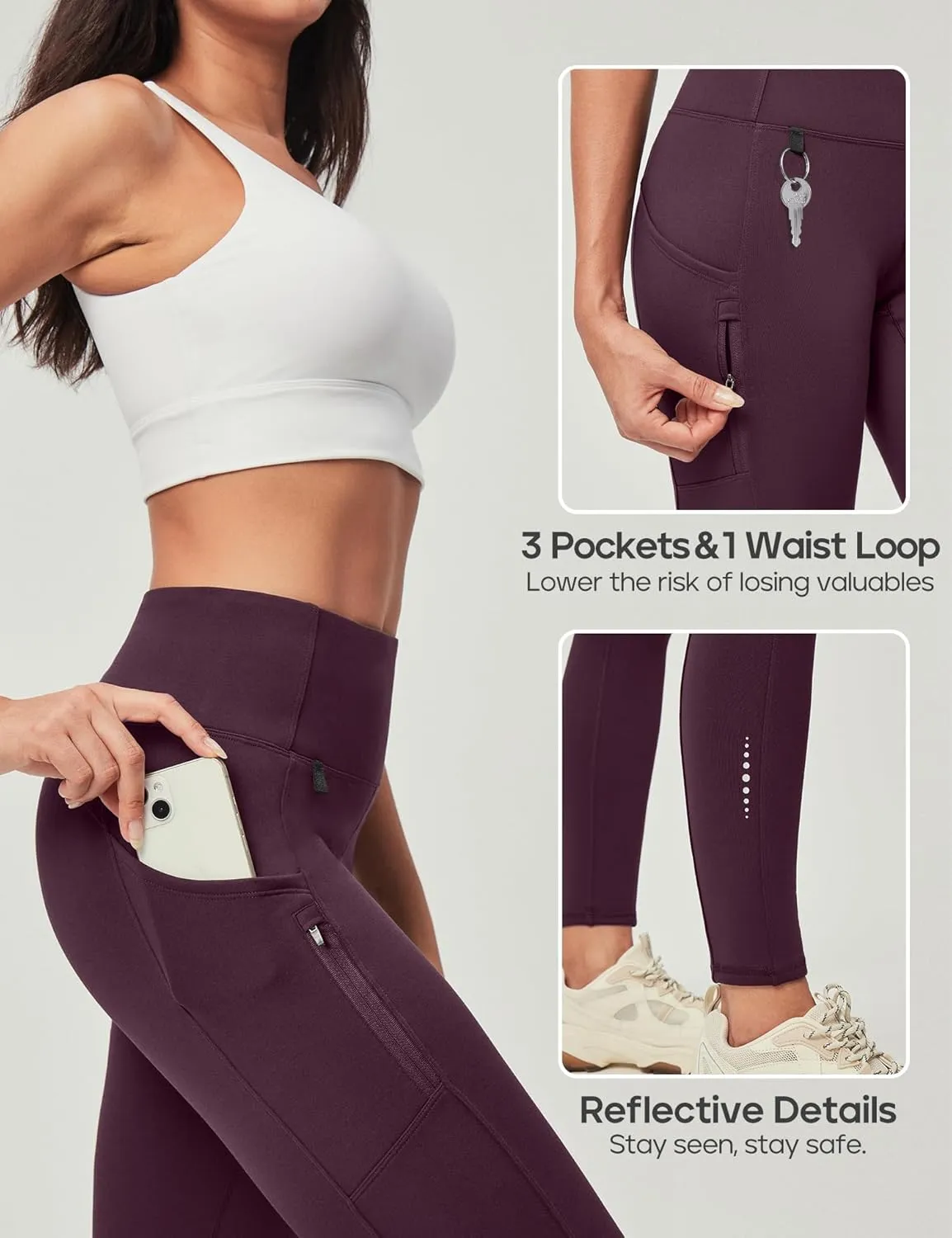 Heathyoga Fleece Lined Leggings Women with Pockets Water Resistant Thermal Leggings Winter Warm Yoga Pants Hiking Running