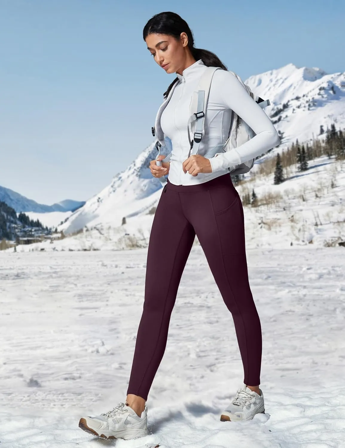 Heathyoga Fleece Lined Leggings Women with Pockets Water Resistant Thermal Leggings Winter Warm Yoga Pants Hiking Running