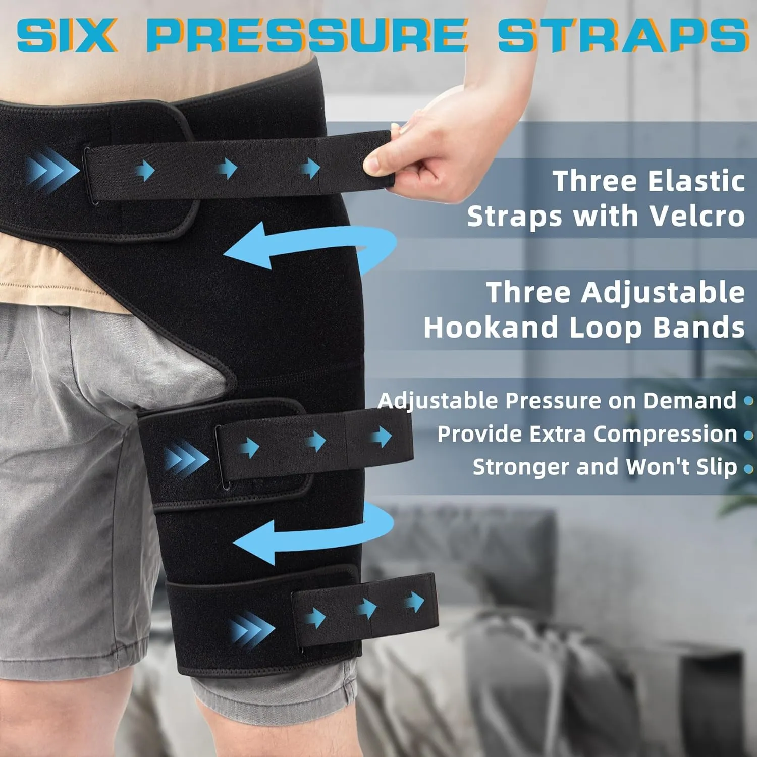 Hiball Adjustable Hip Brace, Groin & Hamstring Compression Wrap for Men Women, Thigh Compression Sleeve With 6 Pressure Straps, Buttock & Quad Support, Upper Leg Brace for Sciatic Nerve Pain, Bursitis