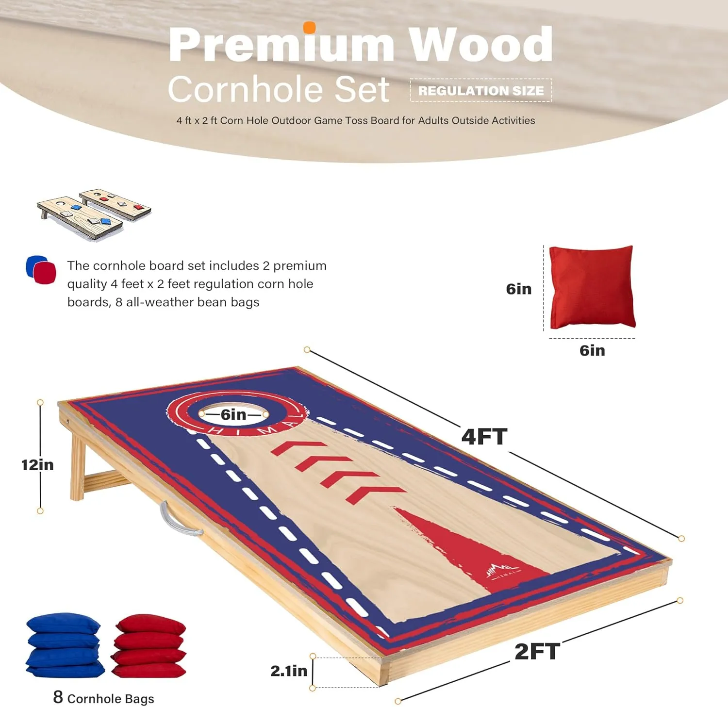 Himal Outdoors Cornhole Board Set, Choose Between 4 x 2 Feet or 3 x 2 Feet Game Boards Includes 8 Corn Hole Toss Bags